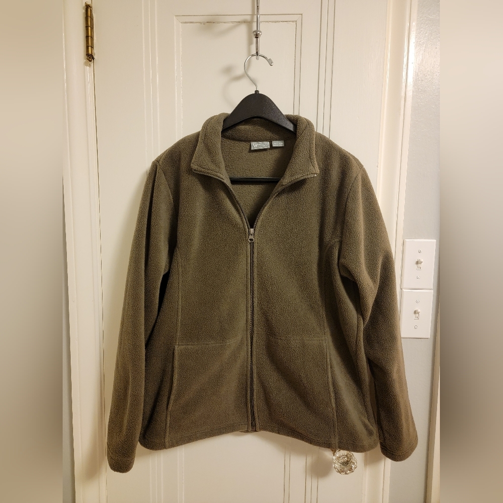 White Sierra Grey-Green Full-Zip Fleece Jacket - Large